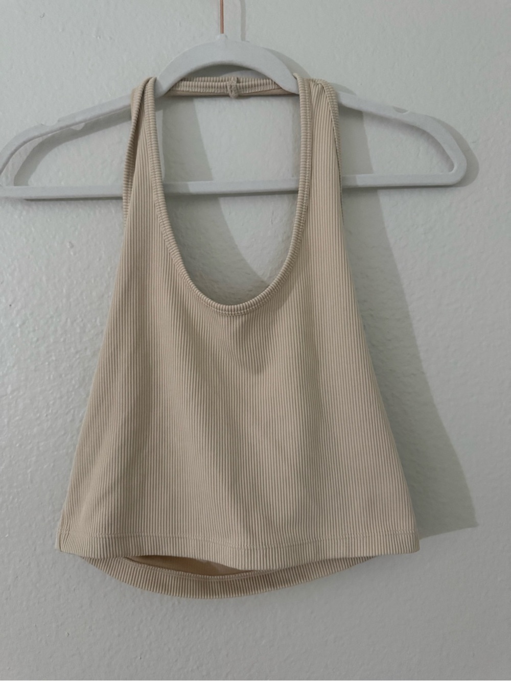H&M Ribbed Scoop Neck Cropped Tank Top - Beige